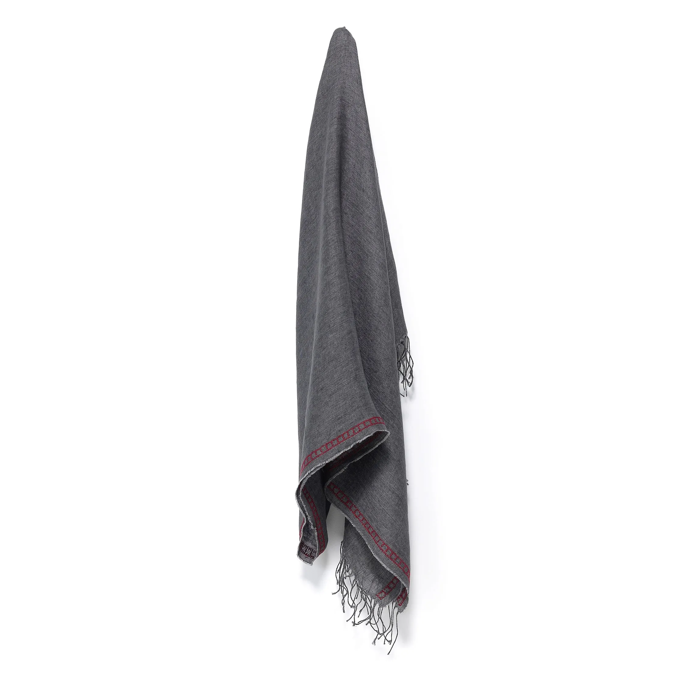 GRAY LINEN SHAWL BURGUNDY CHAIN