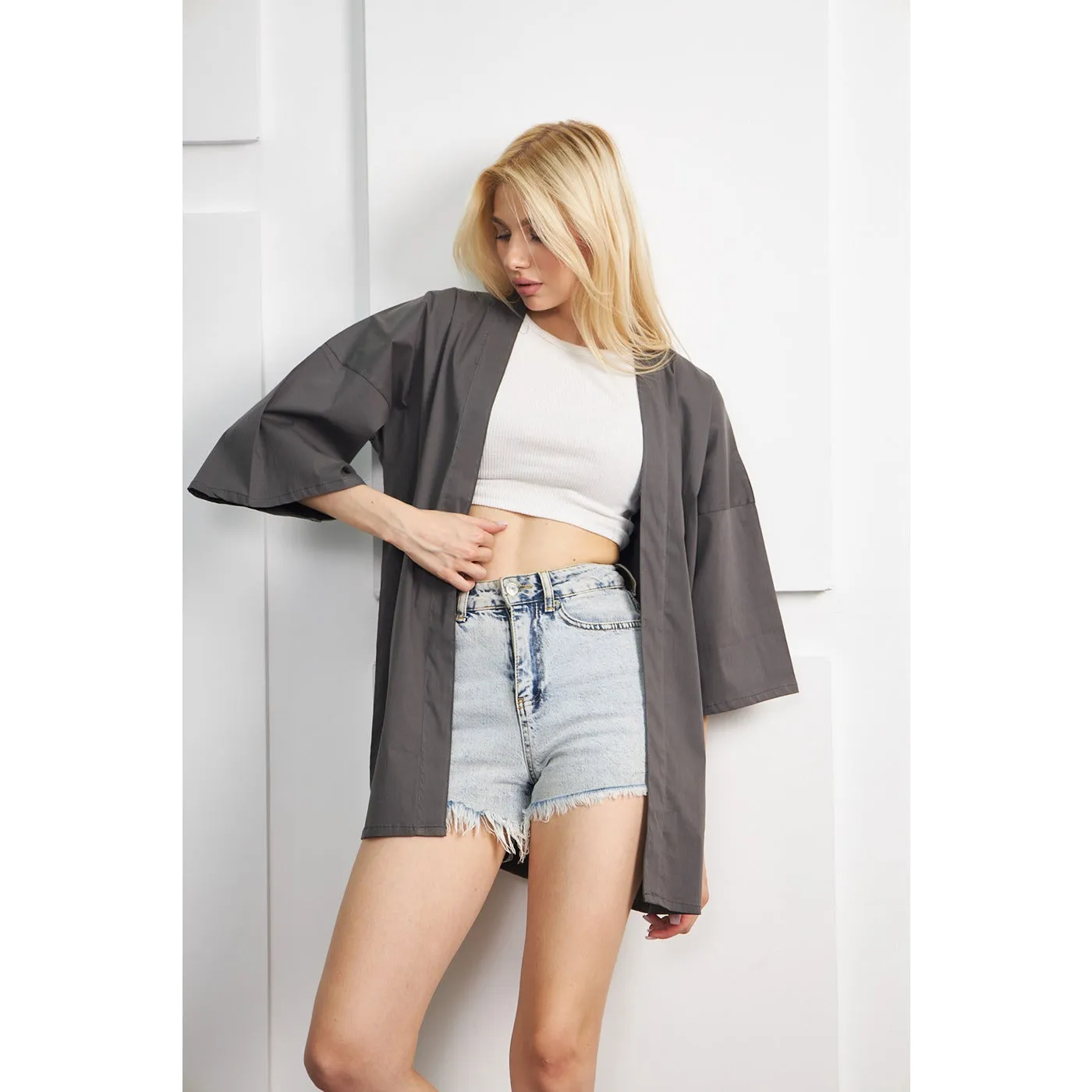 Grey Kimono Shawl Jacket