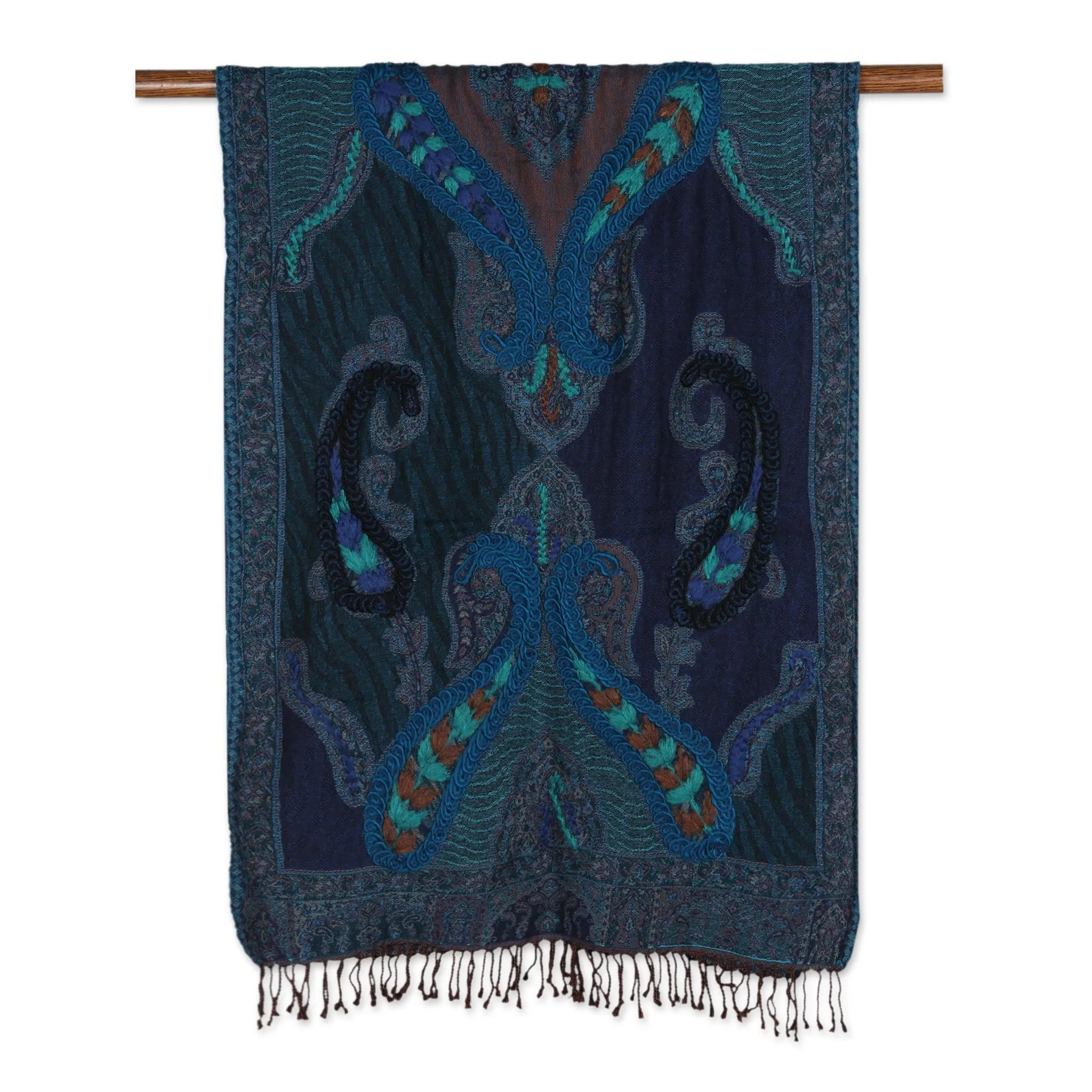 Hand-Embroidered Paisley Patterned Wool Shawl - Magic Paisley