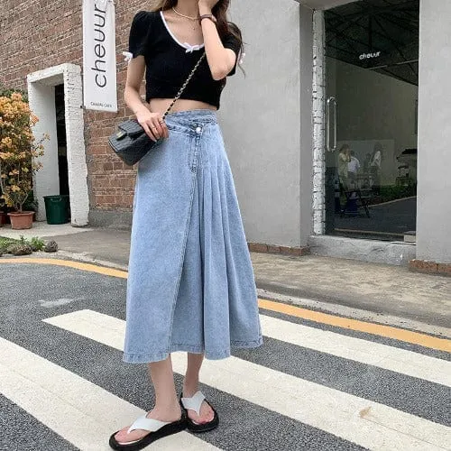 Hania Korean Style Asymmetrical Jeans Skirt