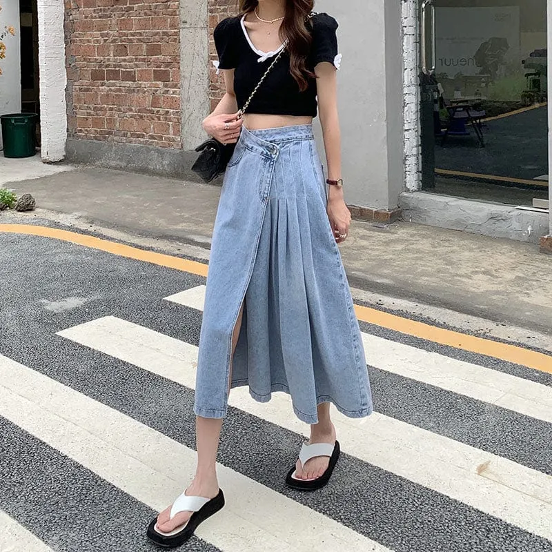 Hania Korean Style Asymmetrical Jeans Skirt