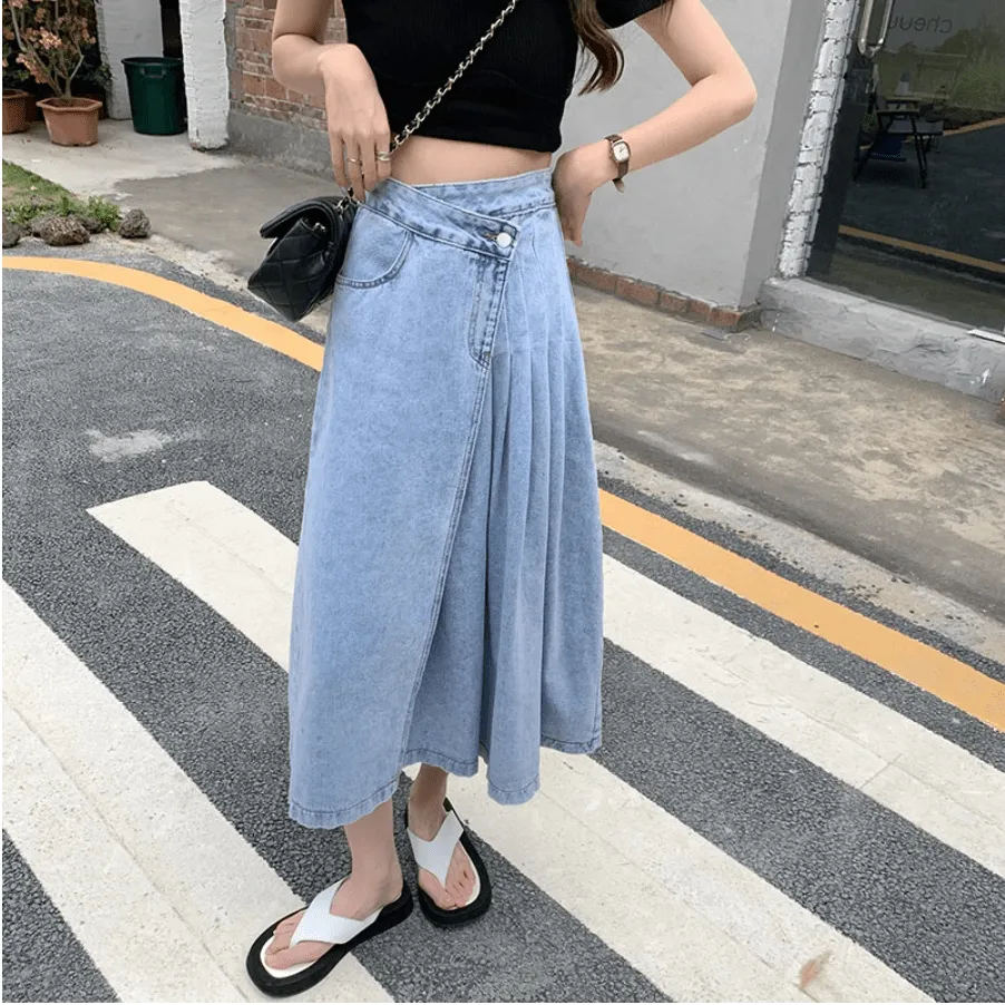 Hania Korean Style Asymmetrical Jeans Skirt