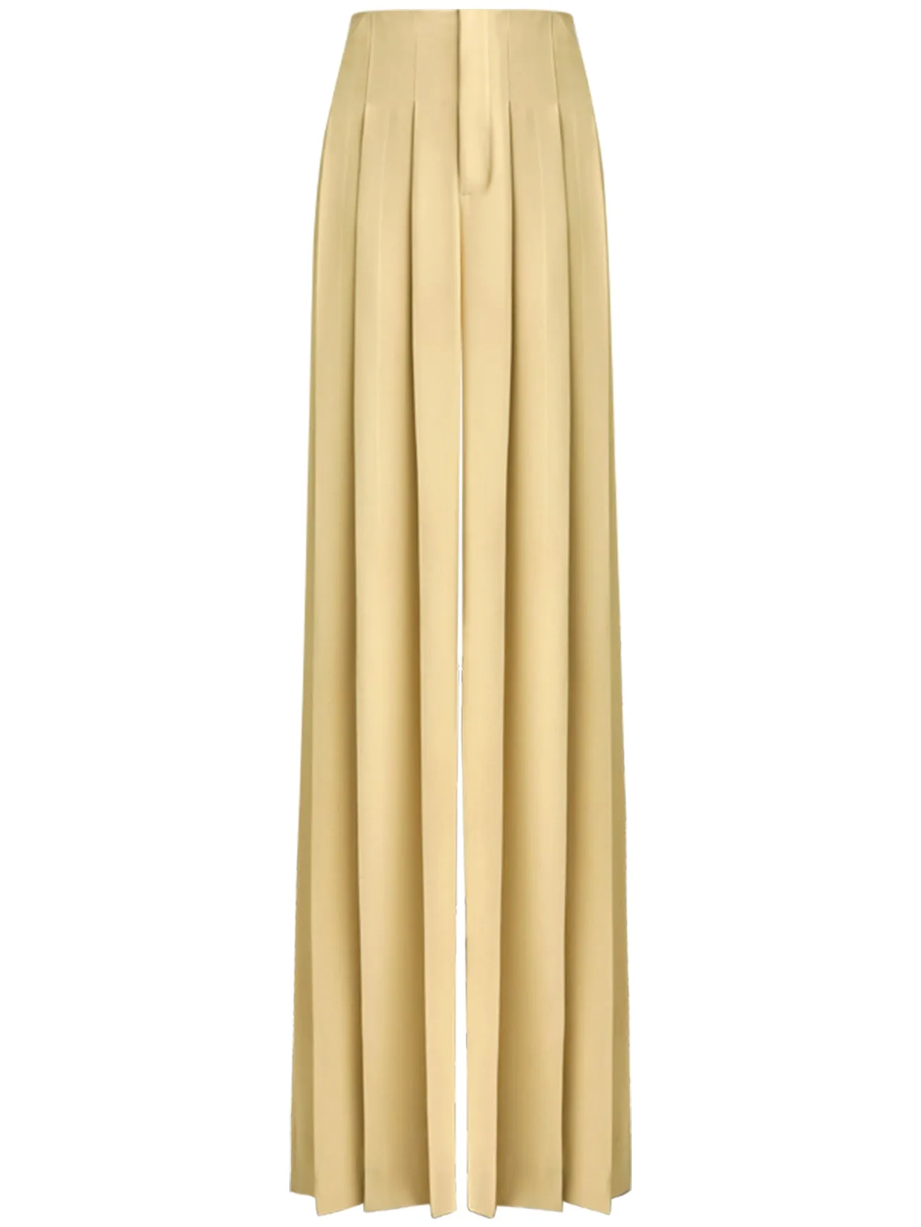 High Waist Pleated Wide Leg Beige Pants