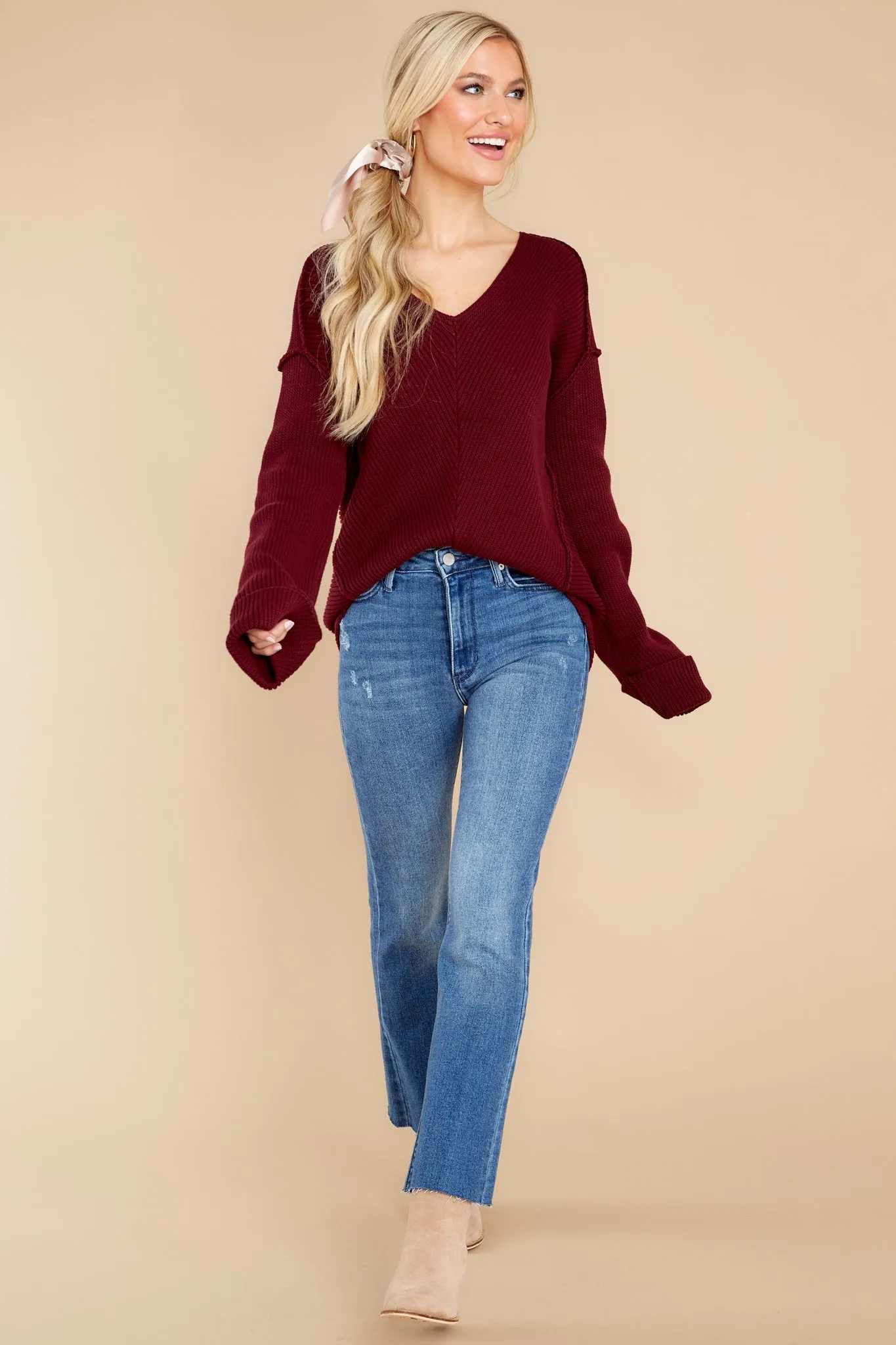 In The Lines Burgundy Sweater