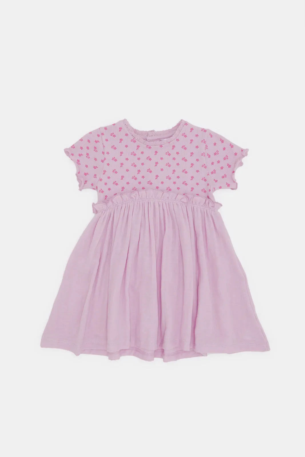 Infant Girls Lilac Printed Rib Yoke Dress