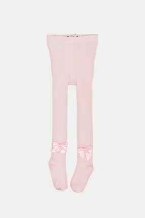 Infant Girls Pink Tights With Bow Details