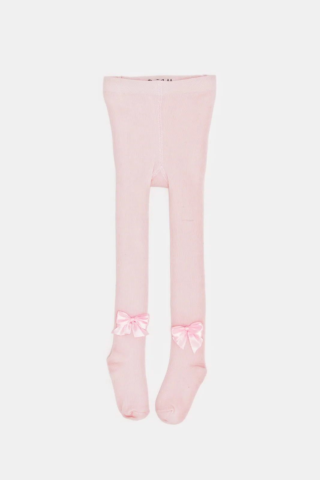 Infant Girls Pink Tights With Bow Details