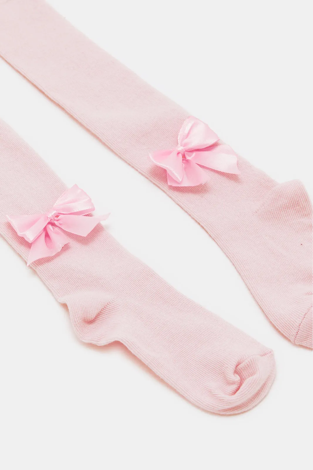 Infant Girls Pink Tights With Bow Details