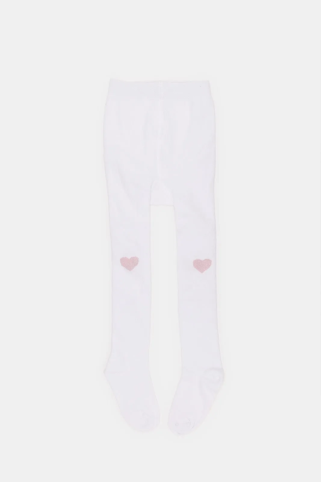 Infant Girls White Tights With Pink Heart Print