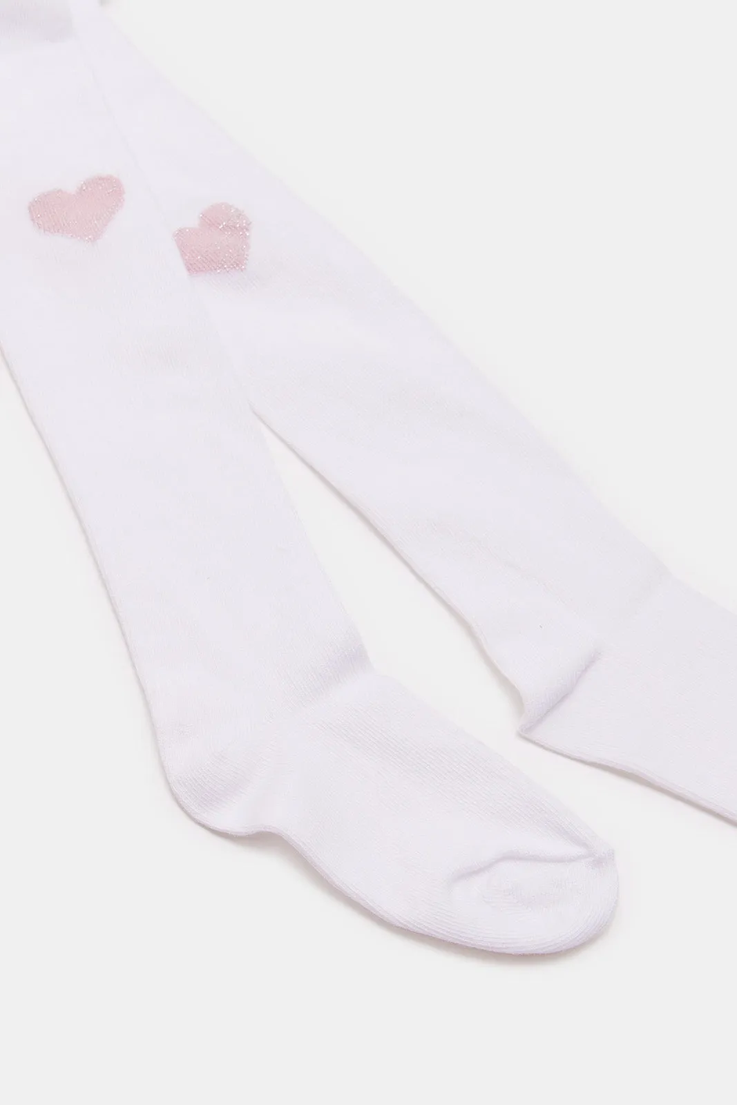 Infant Girls White Tights With Pink Heart Print