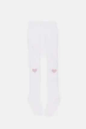 Infant Girls White Tights With Pink Heart Print