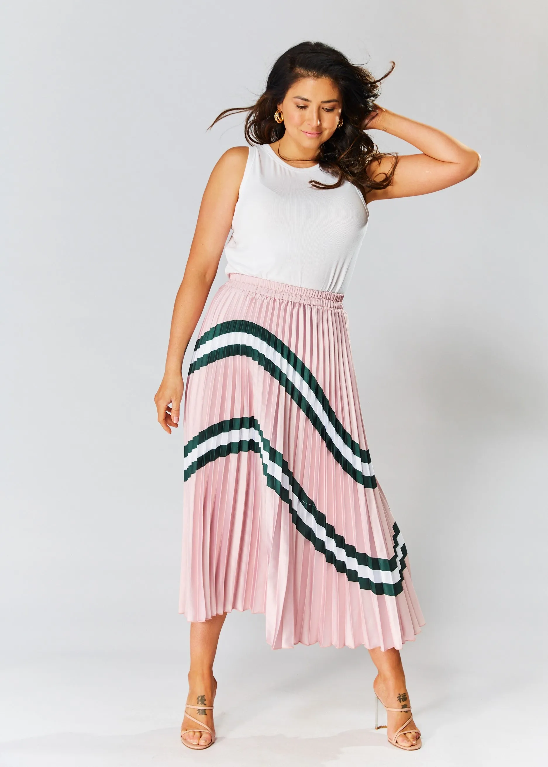 Ivy Pleated Skirt - Pink & Green