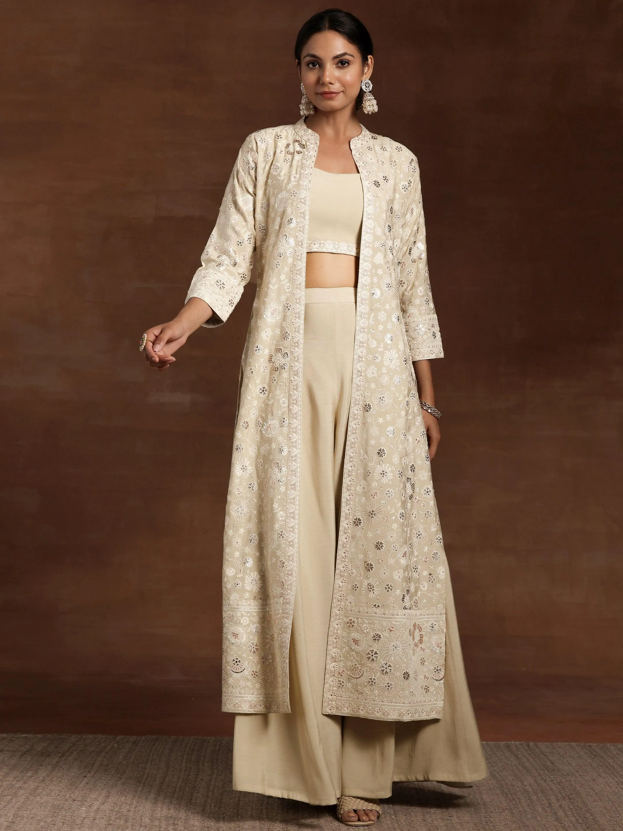 Jashvi Art Beige Solid Silk Blend Co-Ords