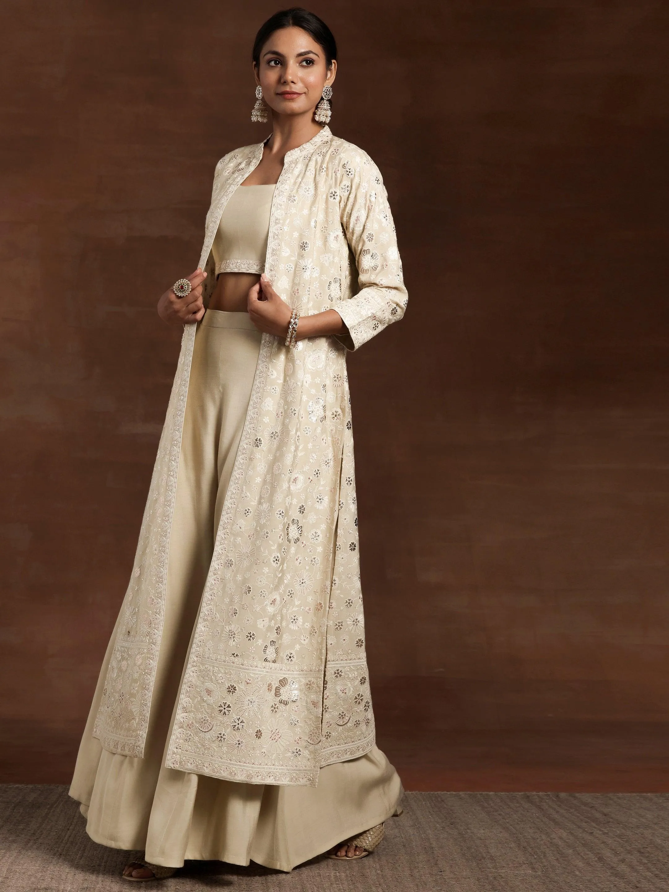 Jashvi Art Beige Solid Silk Blend Co-Ords