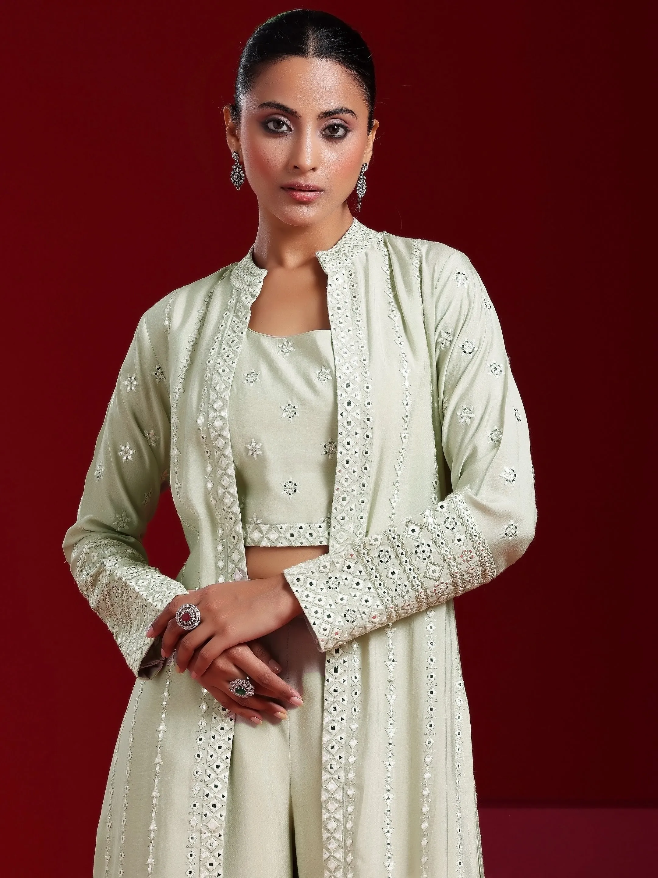 Jashvi Art Grey Embroidered Silk Blend Co-Ords