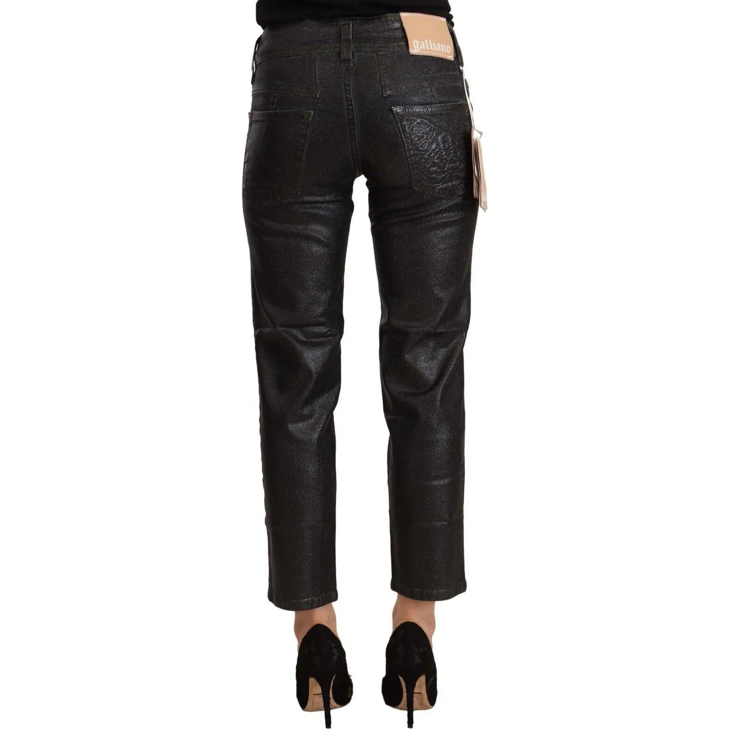 John Galliano Chic Black Glittered Cropped Pants