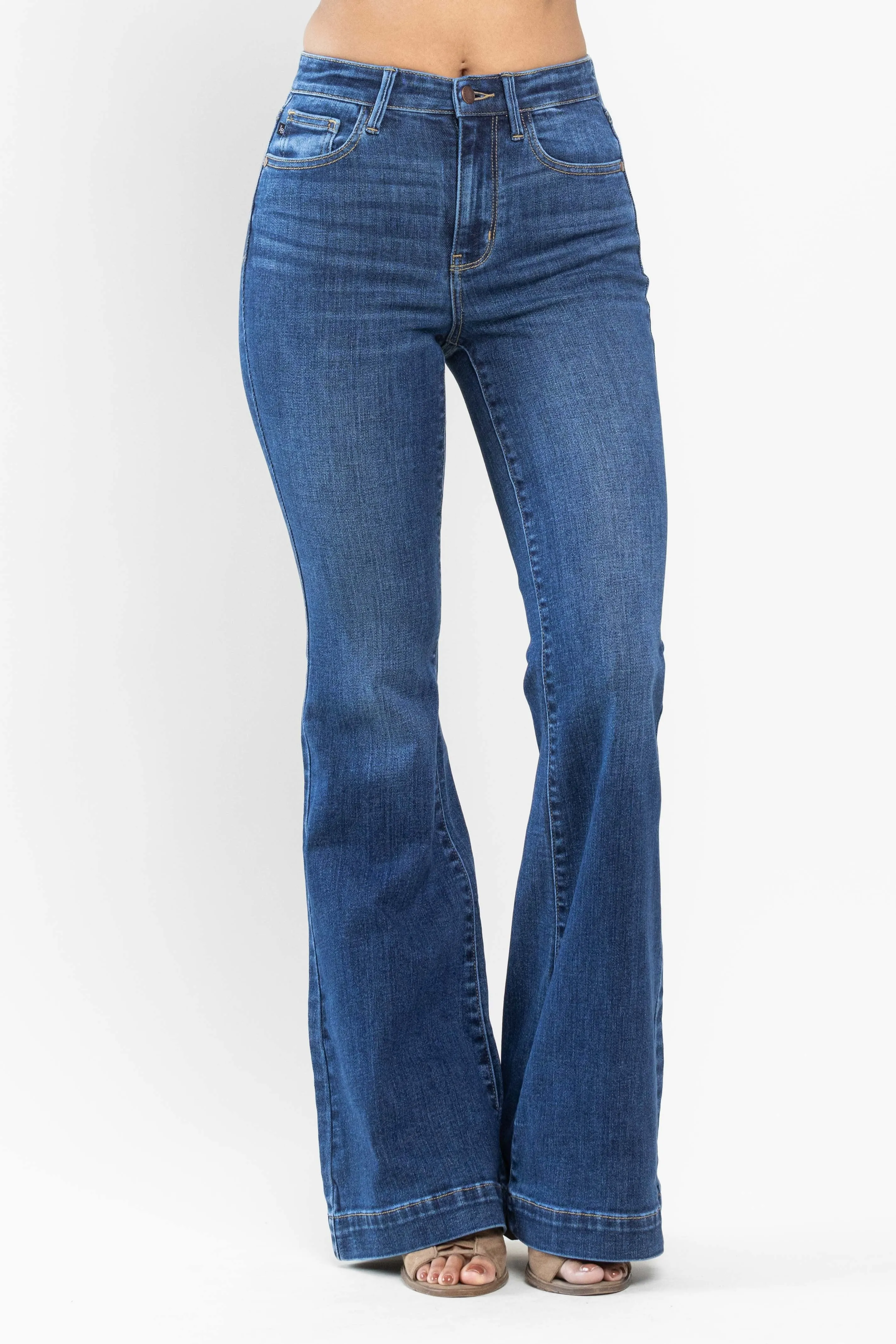 Judy Blue High Waist Wide Flare Hem Stretch Jeans Casual Women's