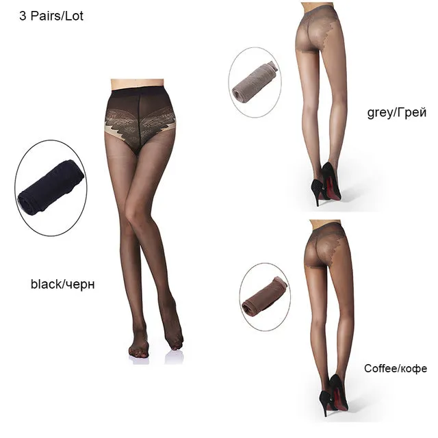 JUMEAUX 3 Pairs Women Tights Invisible Wire Transparent Butterfly File Pantyhose Sexy Wire Women Pantyhose Summer Tight