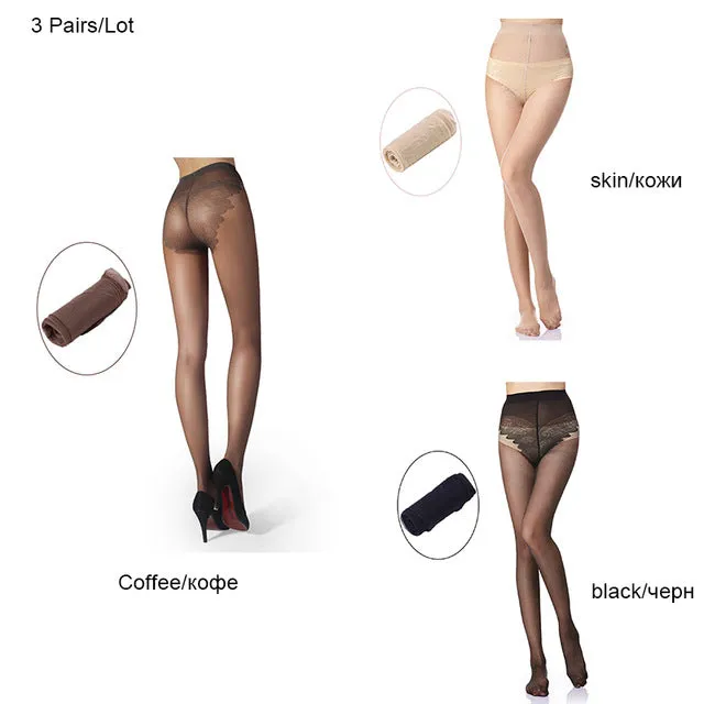 JUMEAUX 3 Pairs Women Tights Invisible Wire Transparent Butterfly File Pantyhose Sexy Wire Women Pantyhose Summer Tight