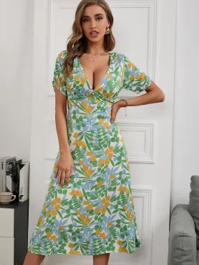 KittenAlarm - Floral Print V Neck Dress