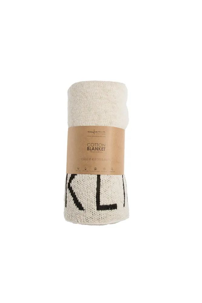 KNITTED BLANKET ABC NATURAL - BLACK