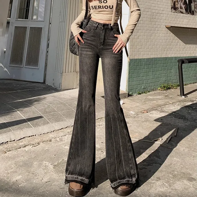 Lanfubeisi going out outfits New Spring and Autumn Versatile Casual Skinny Jeans Women's Frayed Design High Waist Slimming Flared Pants Fashion