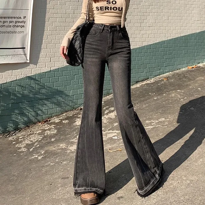 Lanfubeisi going out outfits New Spring and Autumn Versatile Casual Skinny Jeans Women's Frayed Design High Waist Slimming Flared Pants Fashion