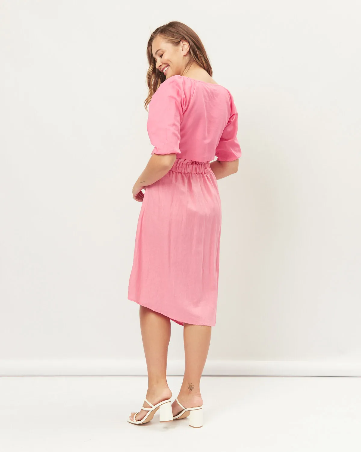 Layla Pink Asymmetrical Midi Skirt