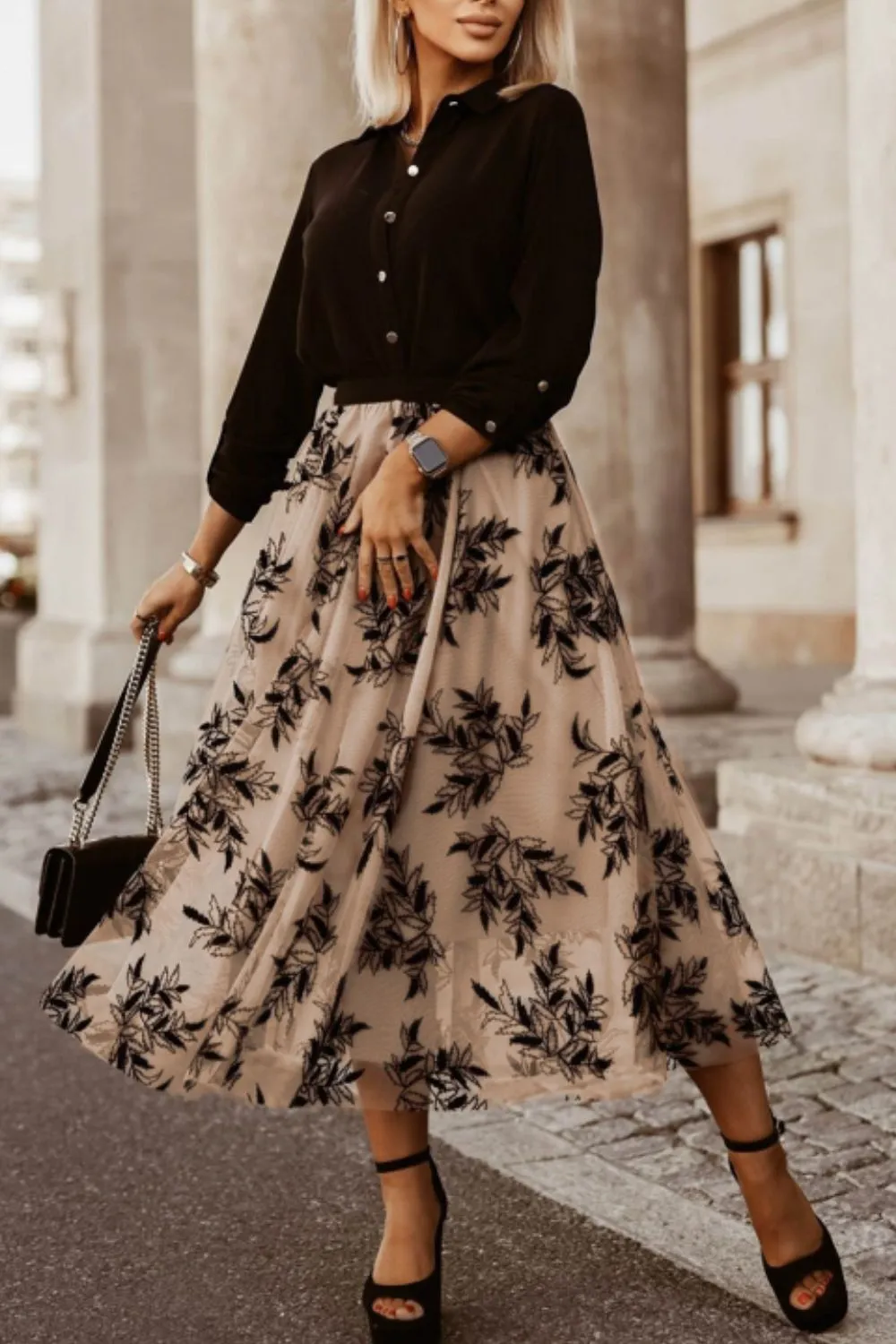 Leaf Elastic Waist Skirt