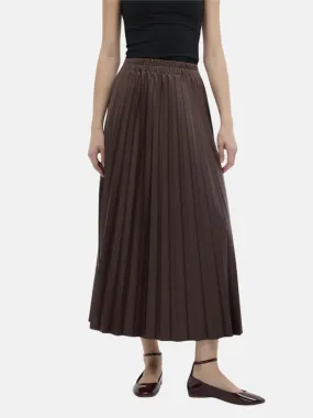 Leather Pleated Skirt Brown