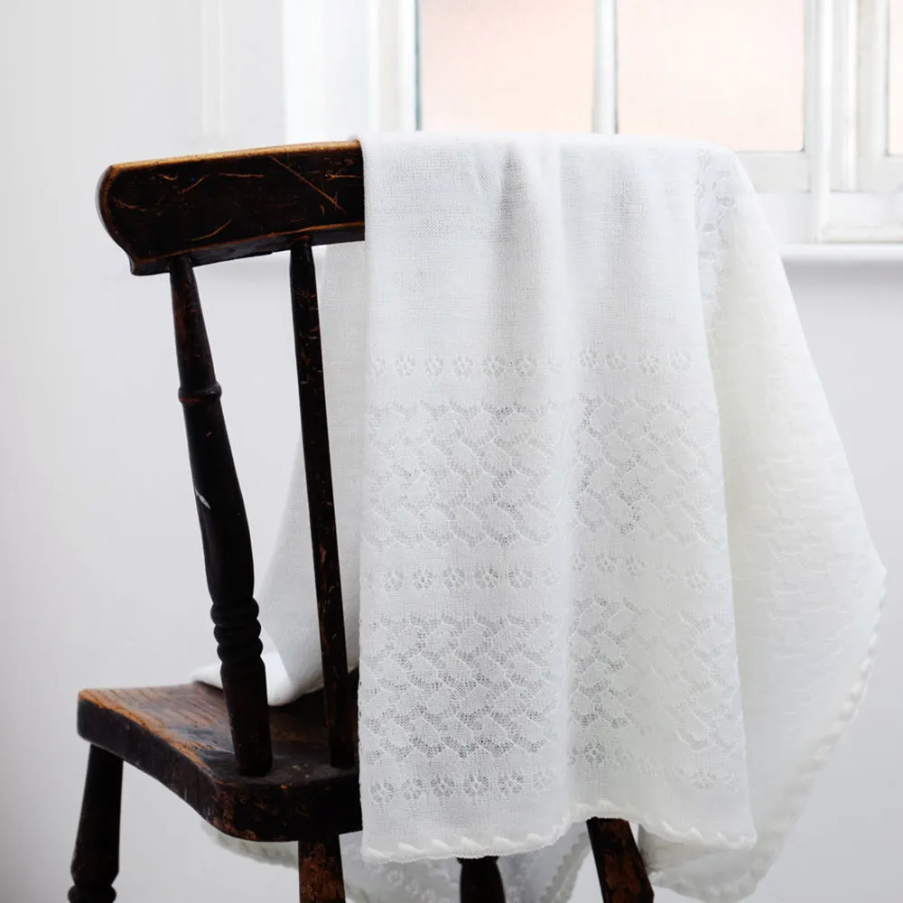 Leaves and Flowers Baby Shawl - Ivory White