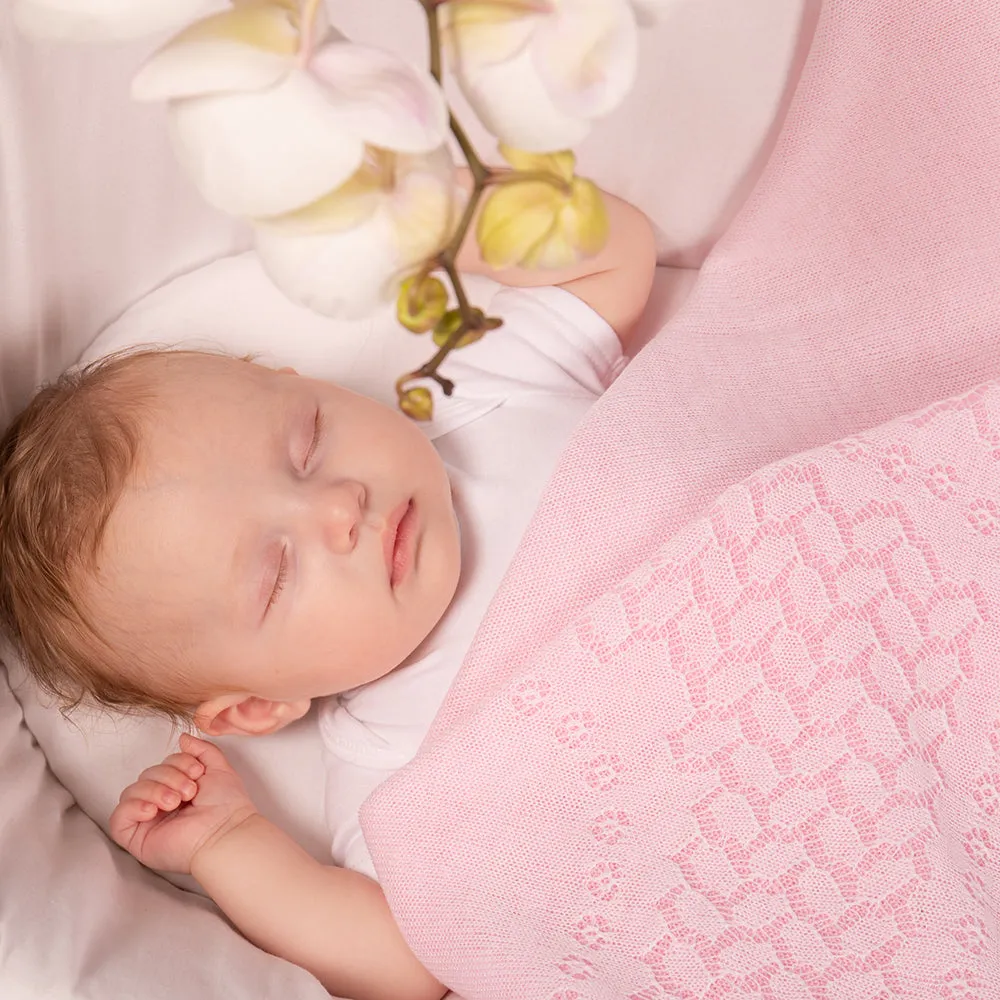 Leaves and Flowers Baby Shawl - Pink