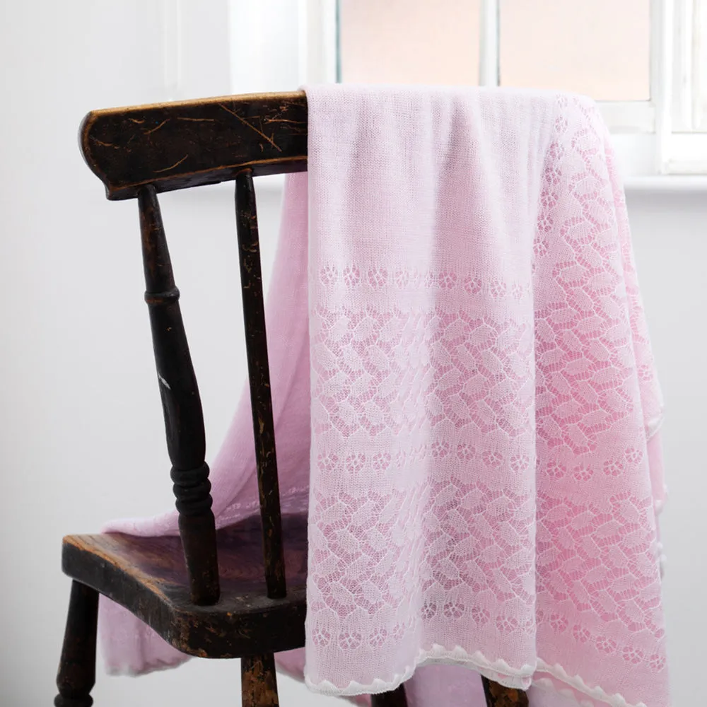 Leaves and Flowers Baby Shawl - Pink