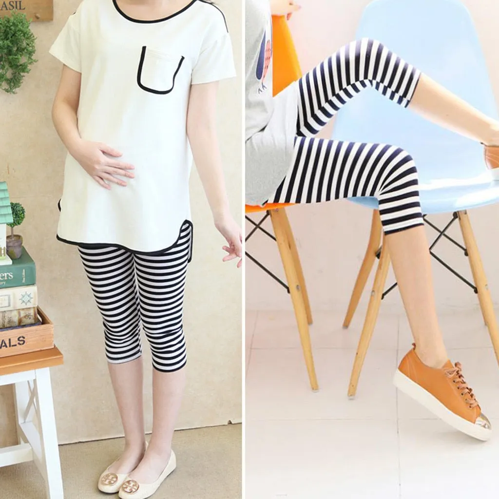 Leggings Maternity pants Clothes For Pregnant Women Pregnant Women Maternity Seven-quarter Stripe Print Casual High Waist Pants