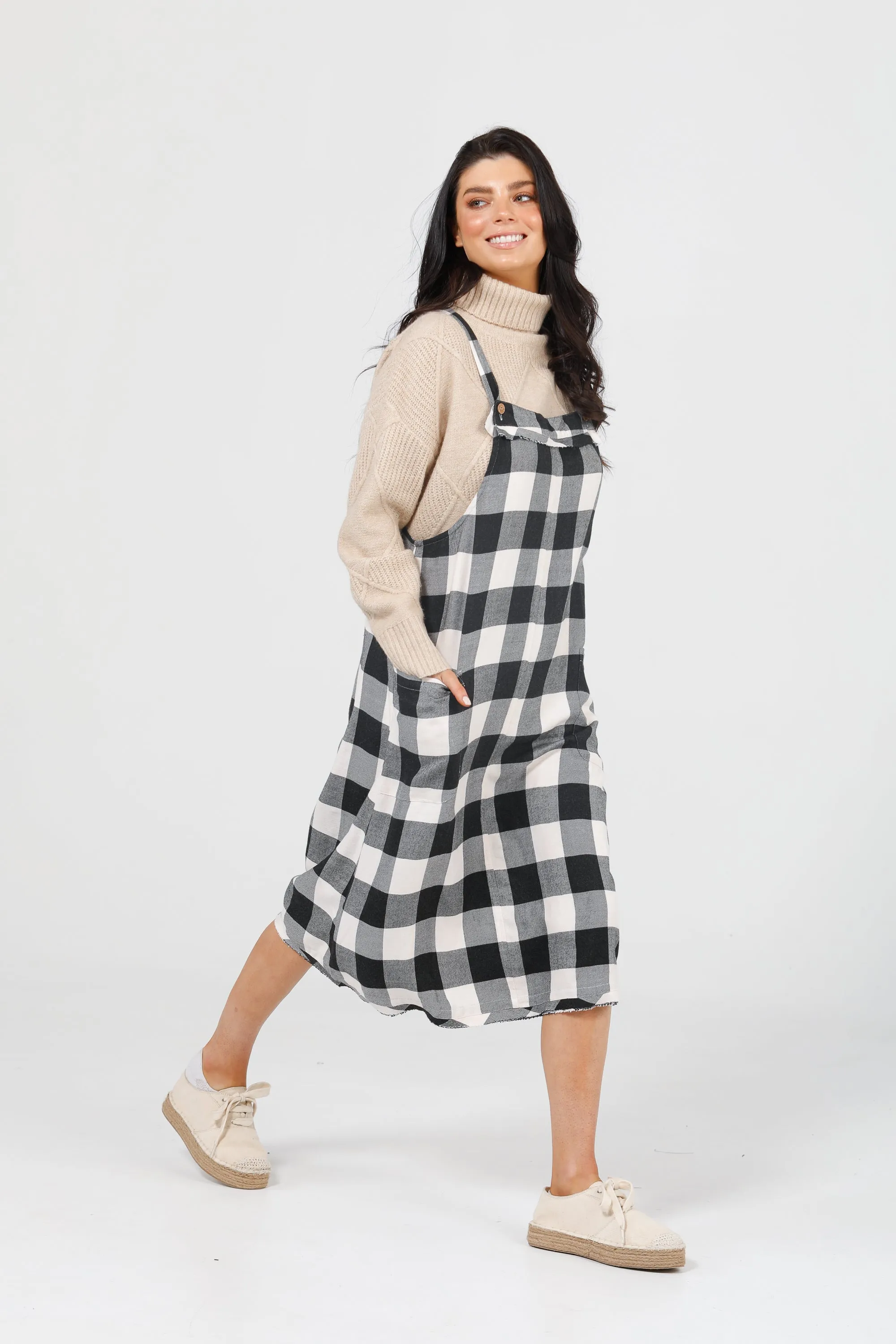 Lenny Pinafore in Black   White Check