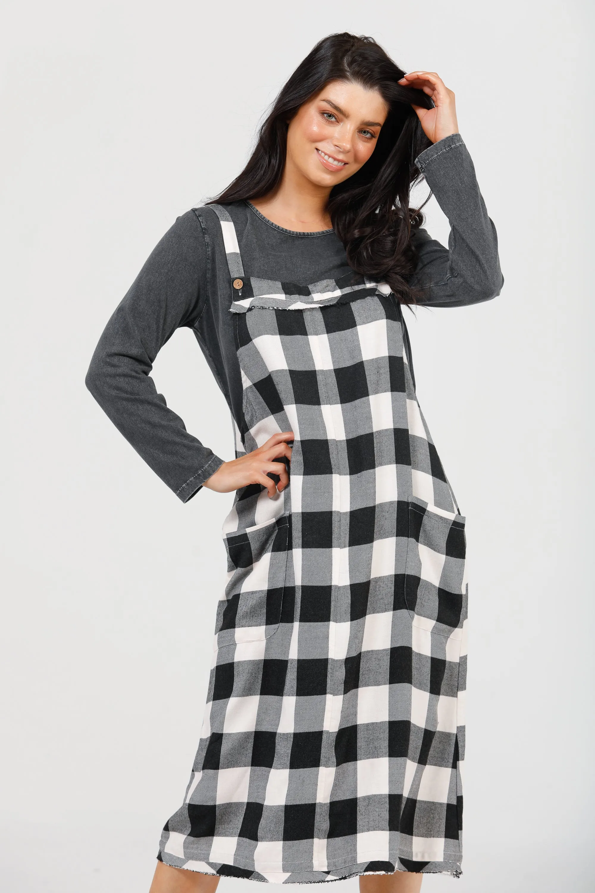 Lenny Pinafore in Black   White Check