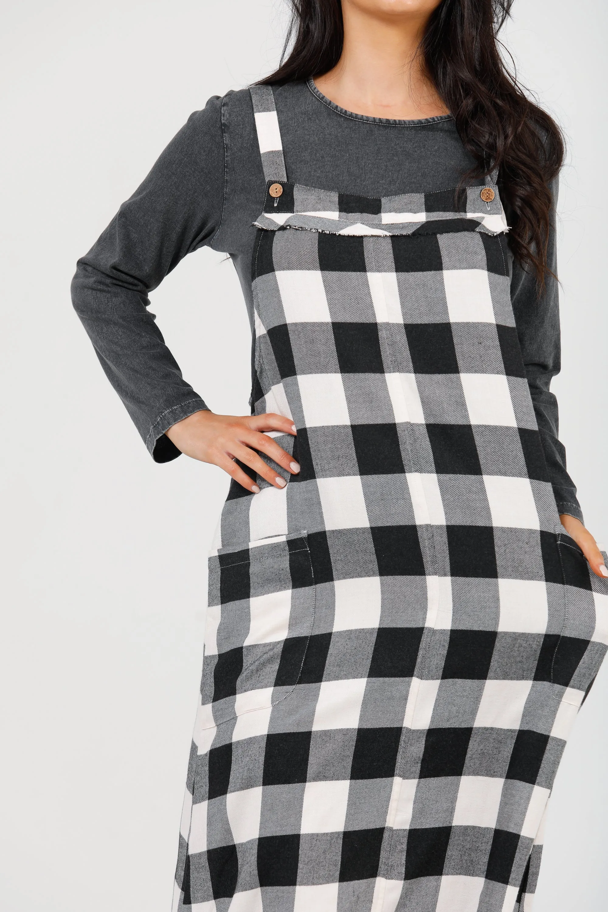 Lenny Pinafore in Black   White Check