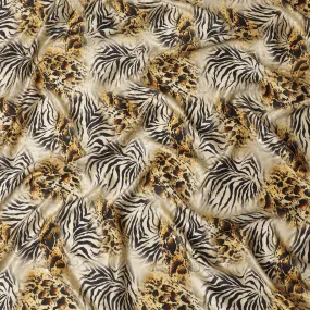 Light gold Premium pure silk satin fabric with multicolor print in animal skin design-D17065