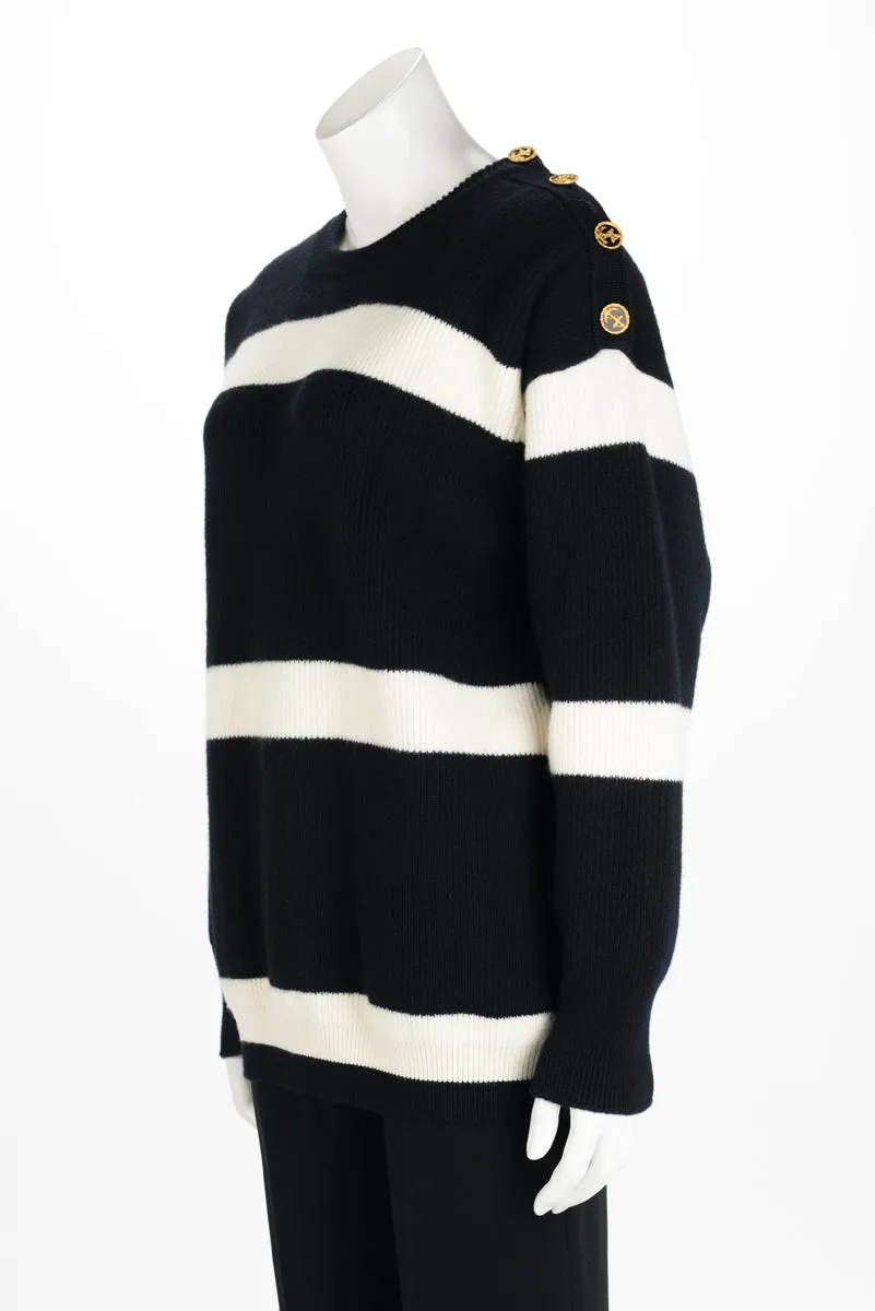 Louis Vuitton Black & White Wool Knit Striped Sweater M