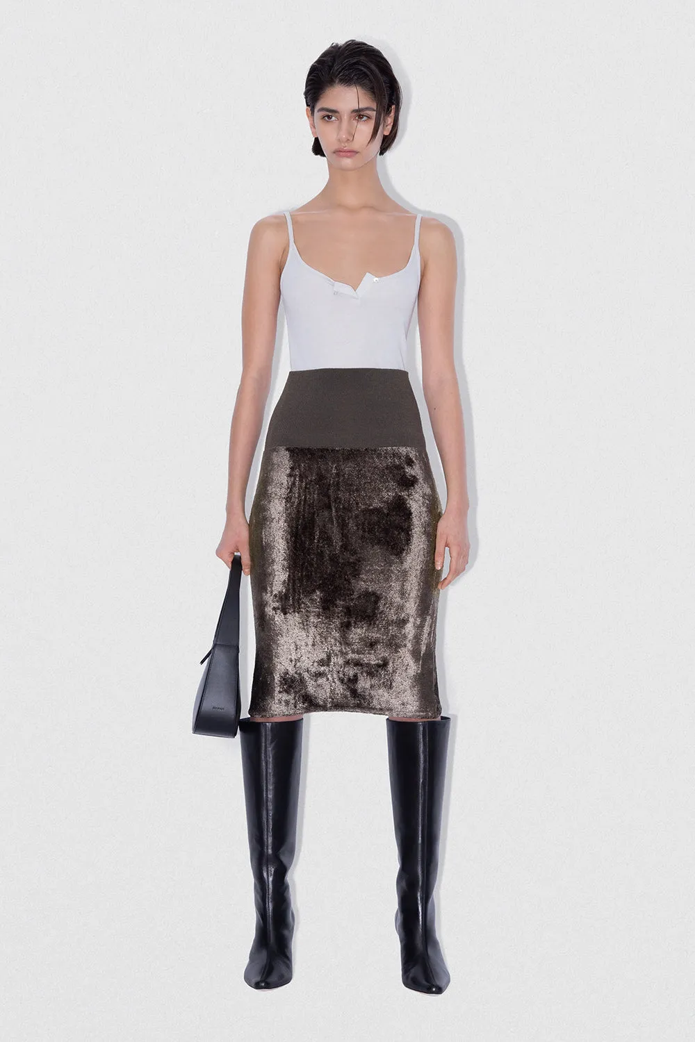 Lucille Skirt Dark Taupe Velvet Knit