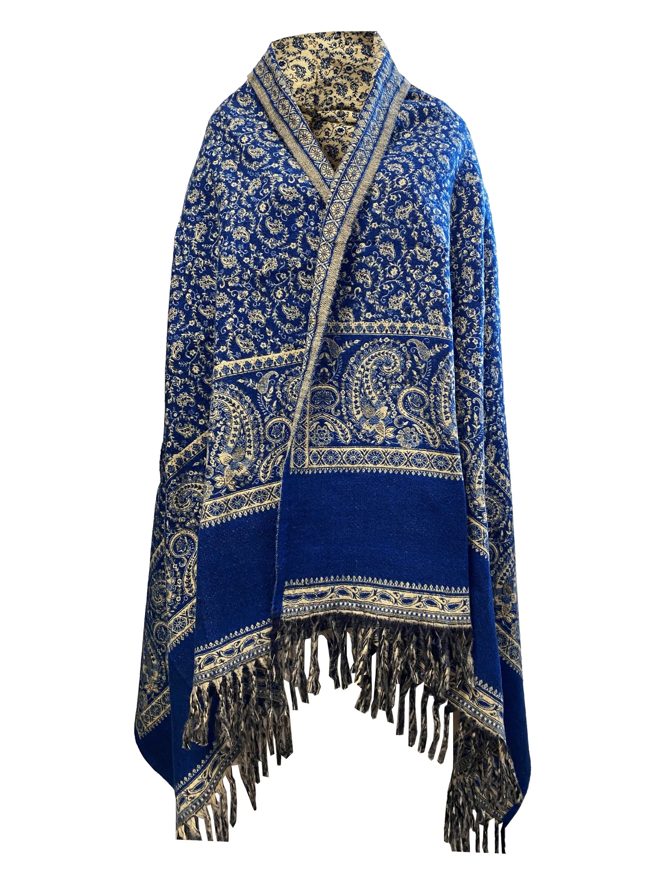 LUXURY HANDMADE soft BLUE floral Scarf Yak Wool comfortable scarf Shawl Blanket stole unisexTravel Wrap Meditation Soft Shawl special Gift