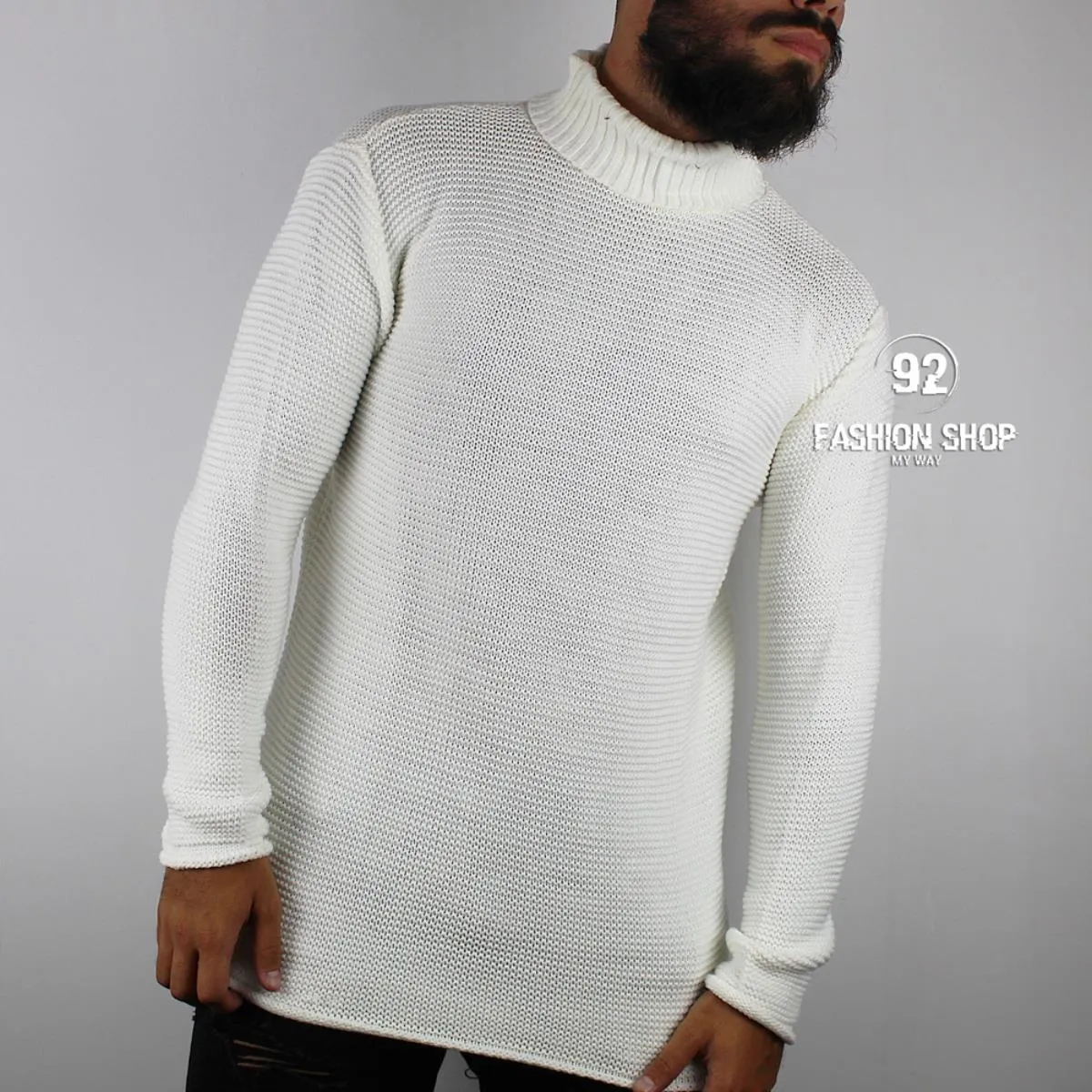 MAGLIONE UOMO COLLO ALTO DOLCEVITA PULLOVER BIANCO ART. MG20