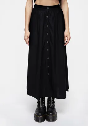 Maidenhair Button Down Midi Skirt - Midnight Black