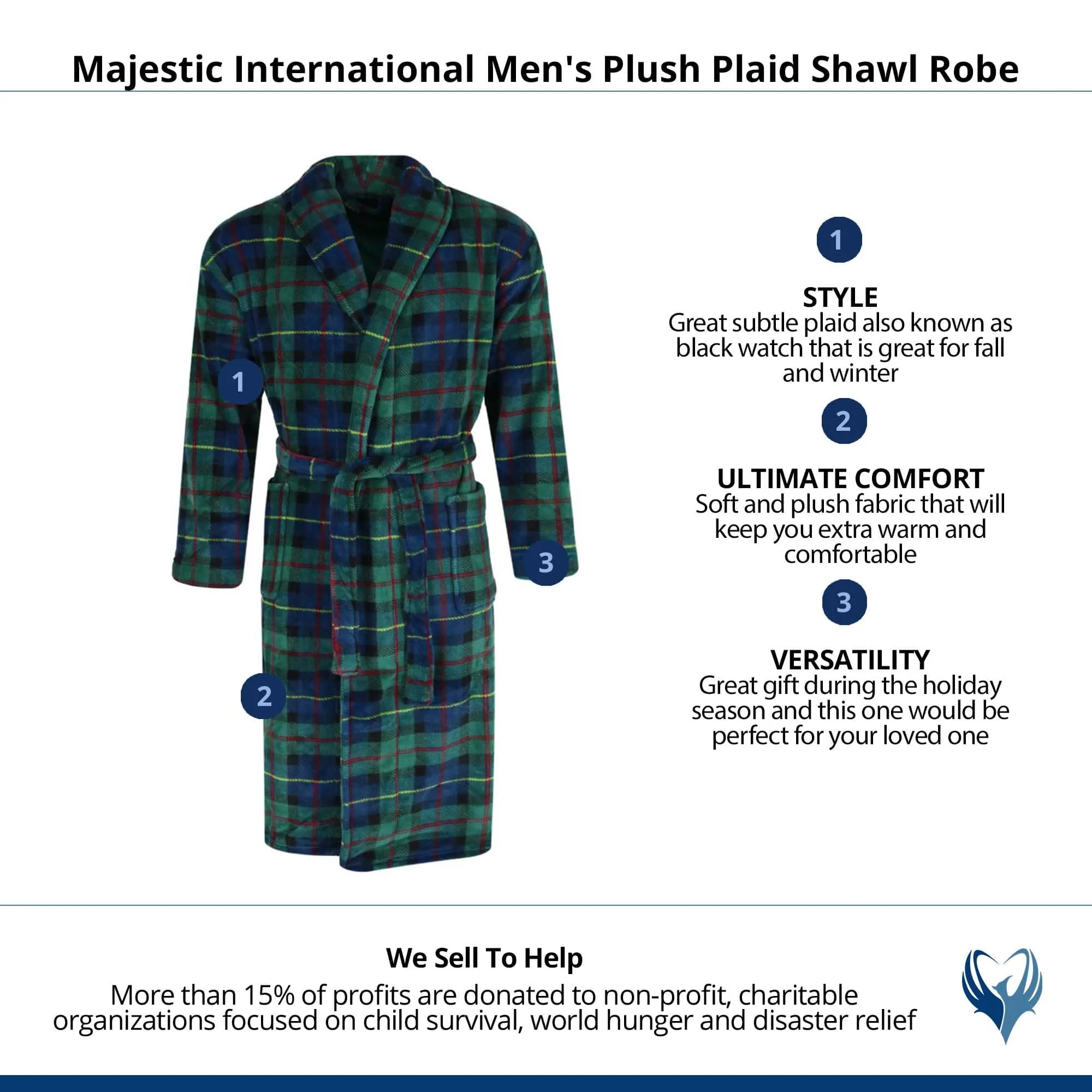 Majestic International Men's Plush Plaid Shawl Robe