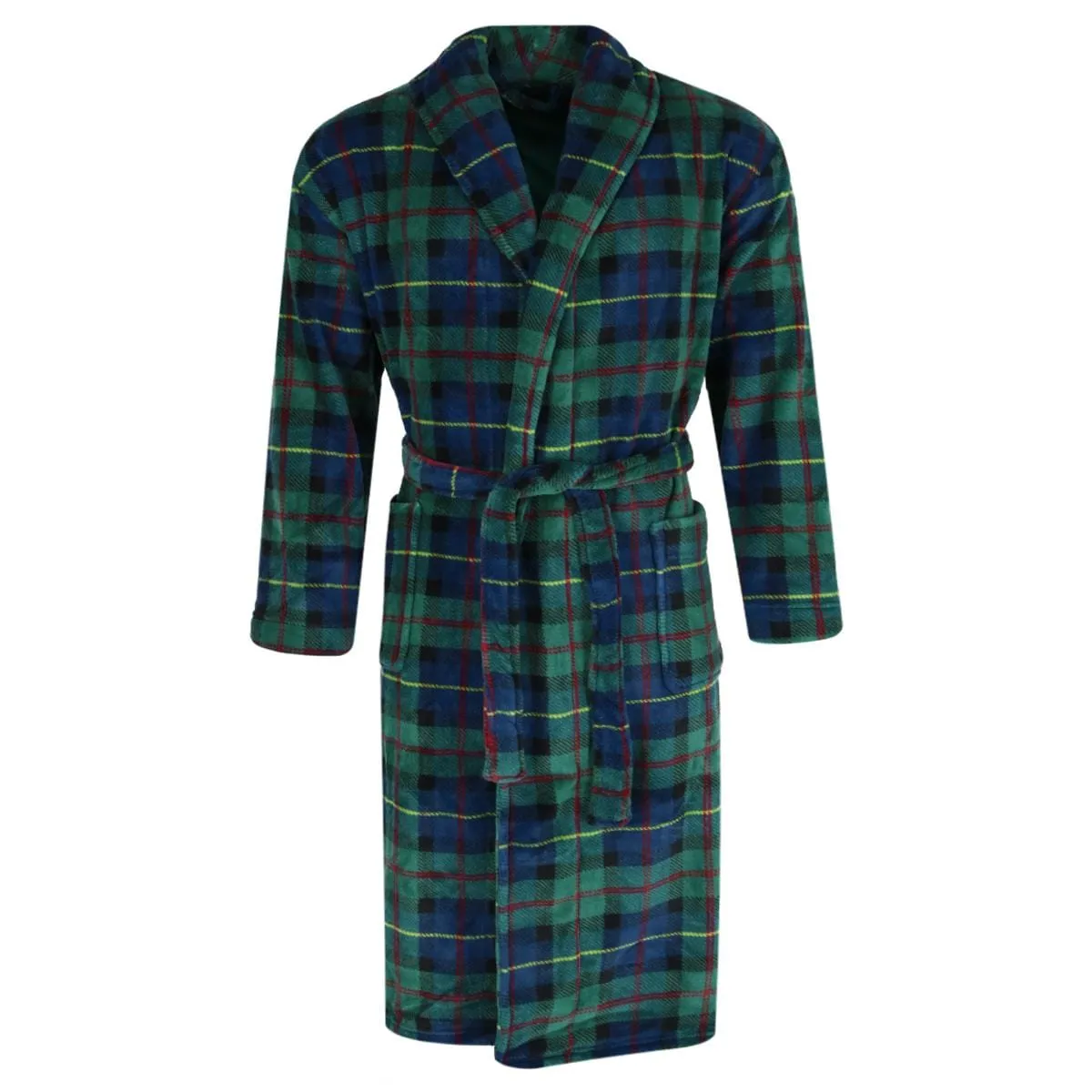 Majestic International Men's Plush Plaid Shawl Robe