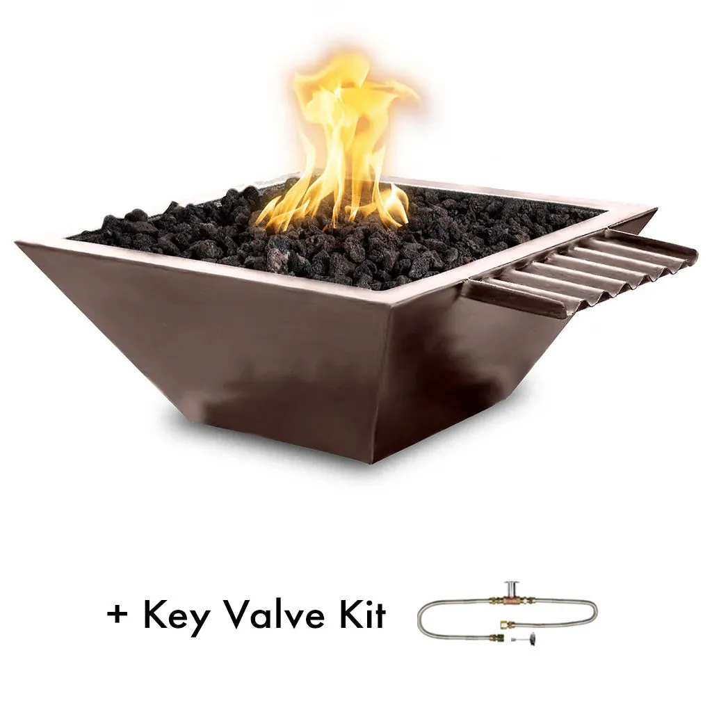 Maya 24" Fire and Water Bowl, Powder Coated Metal with Wave Scupper - Pool Feature