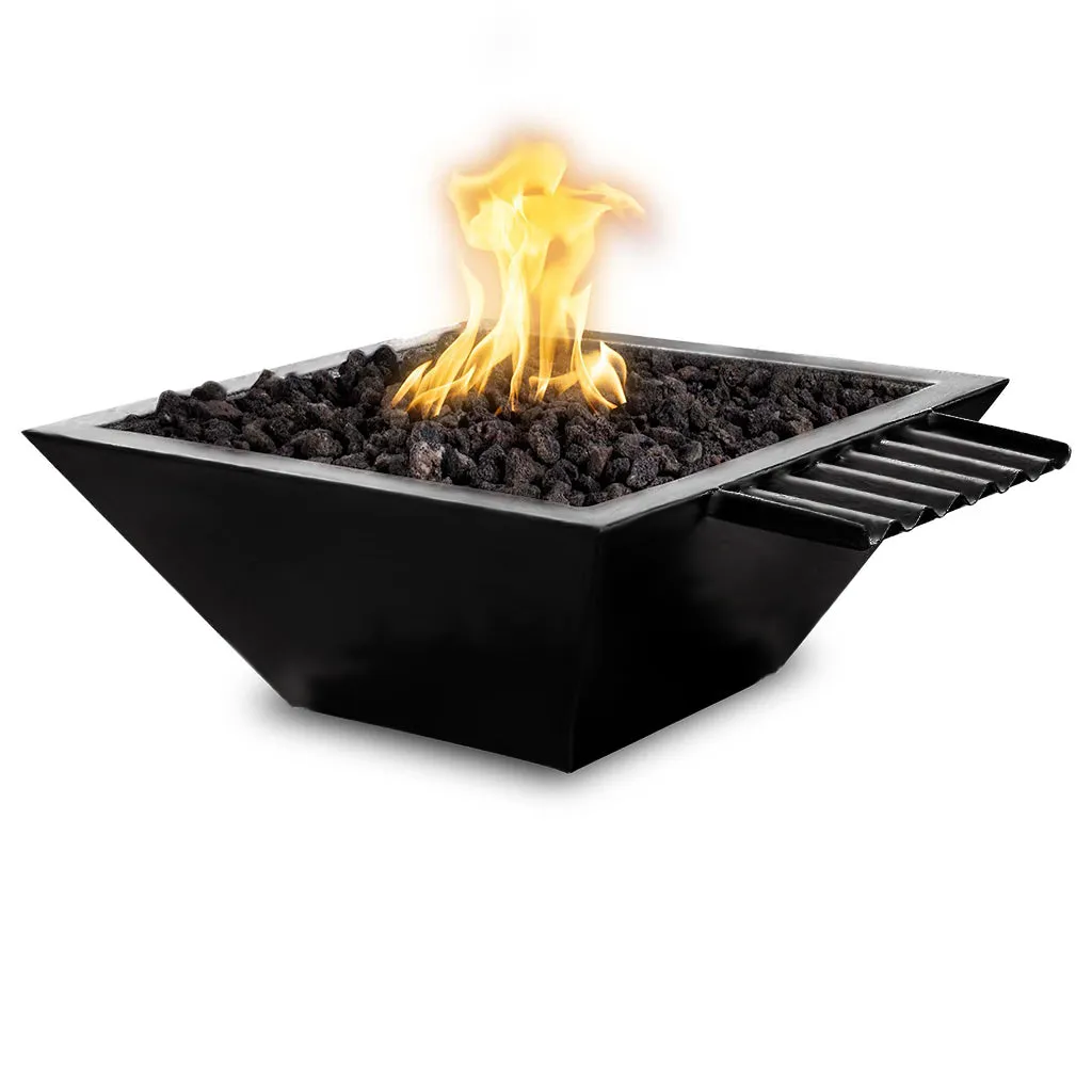 Maya 24" Fire and Water Bowl, Powder Coated Metal with Wave Scupper - Pool Feature