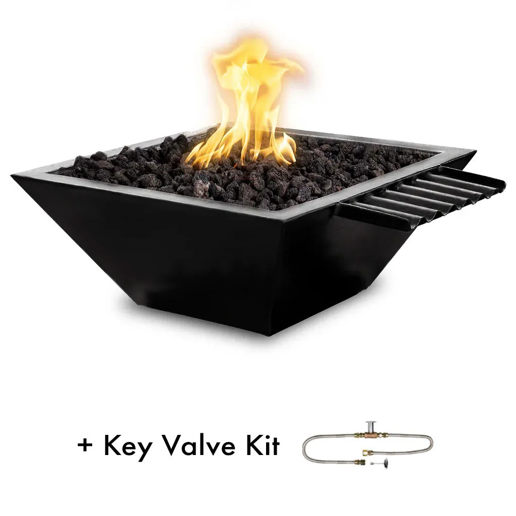 Maya 24" Fire and Water Bowl, Powder Coated Metal with Wave Scupper - Pool Feature