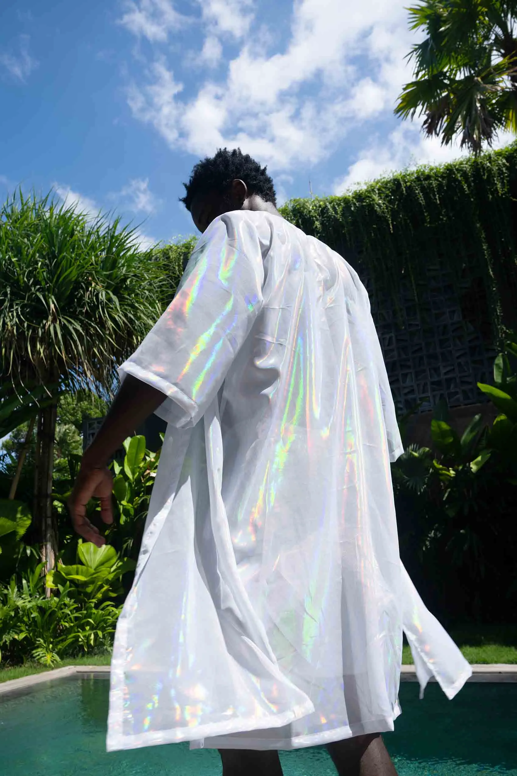 Mens Holographic White Kimono