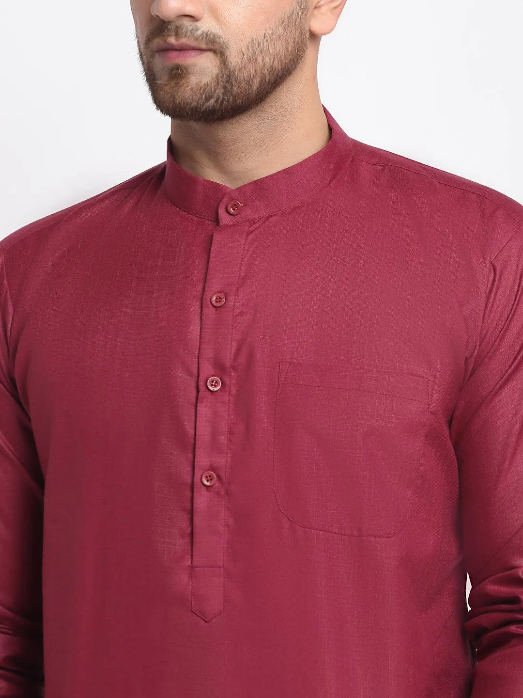 Men's Maroon Solid Kurta With White Salwar - Benstoke